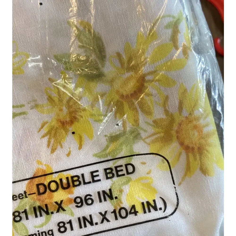 Vintage JC Penney Fashion Manor Muslin Yellow Floral Flat Sheet Full NOS NIP